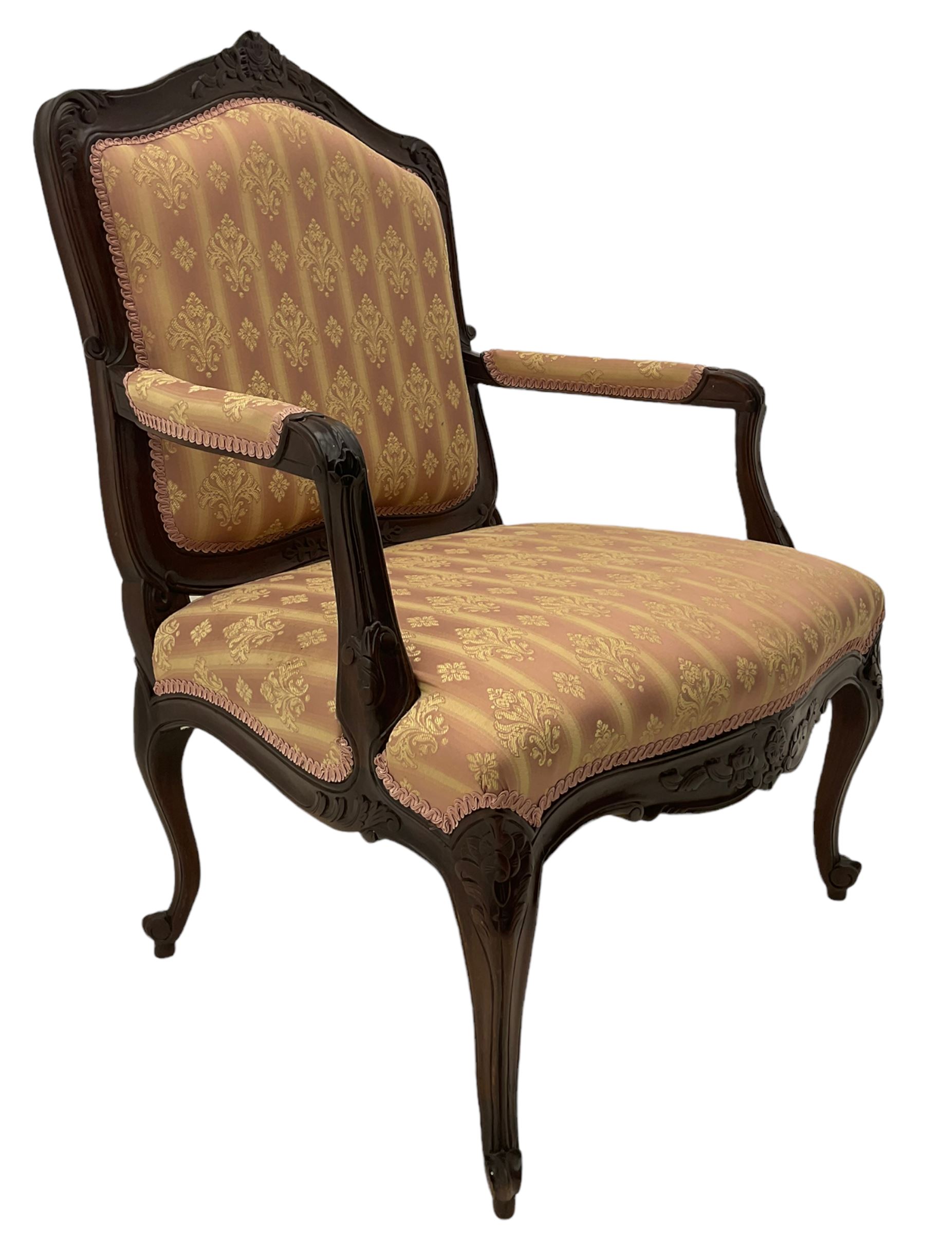 French style walnut framed upholstered armchair