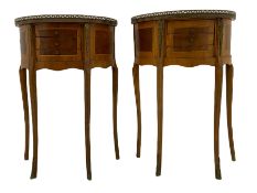 Pair late 20th century French walnut demi-lune stands