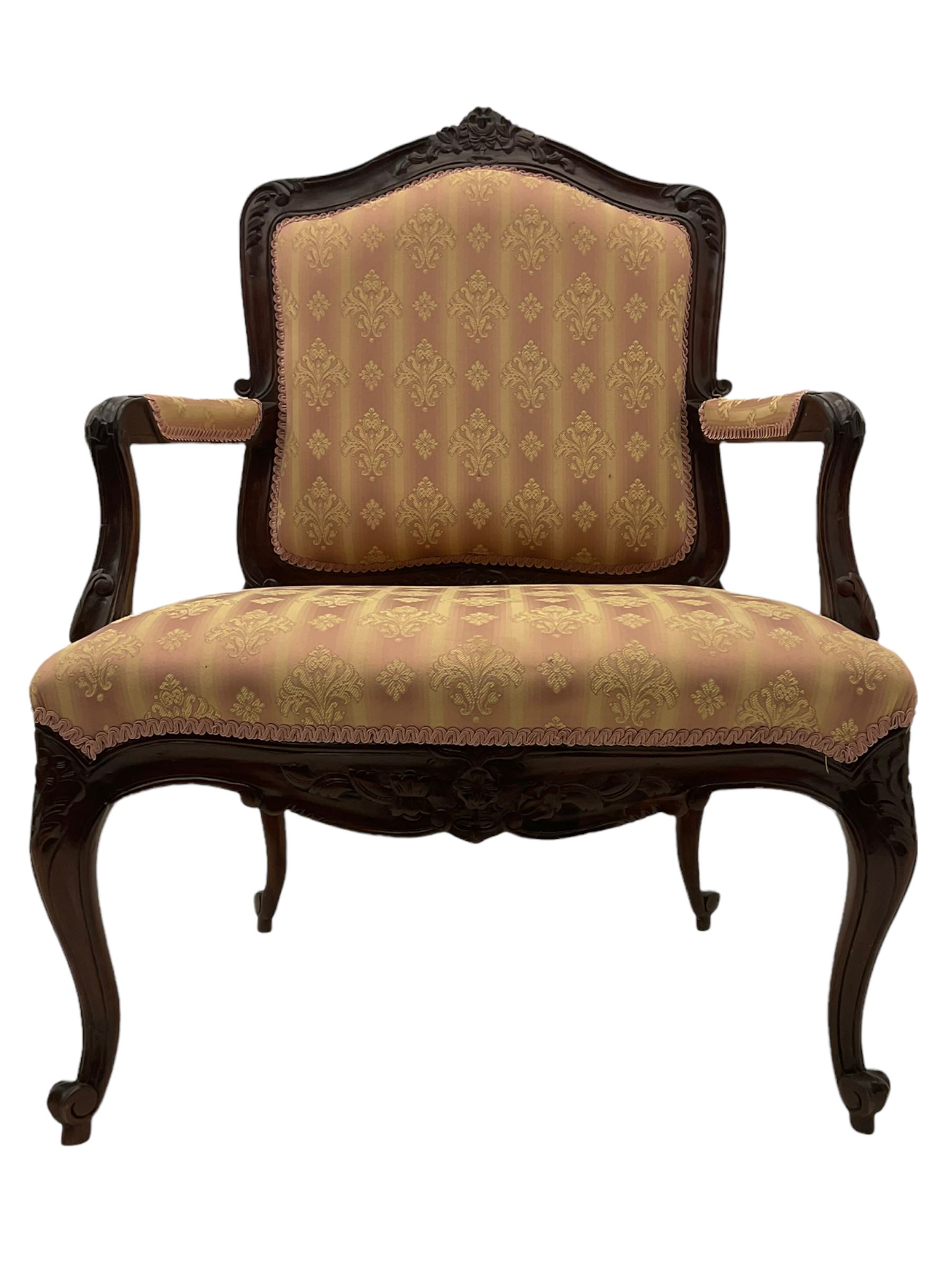 French style walnut framed upholstered armchair - Image 2 of 9