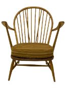 Mid-20th century Ercol light elm and beech hoop and stick back easy chair