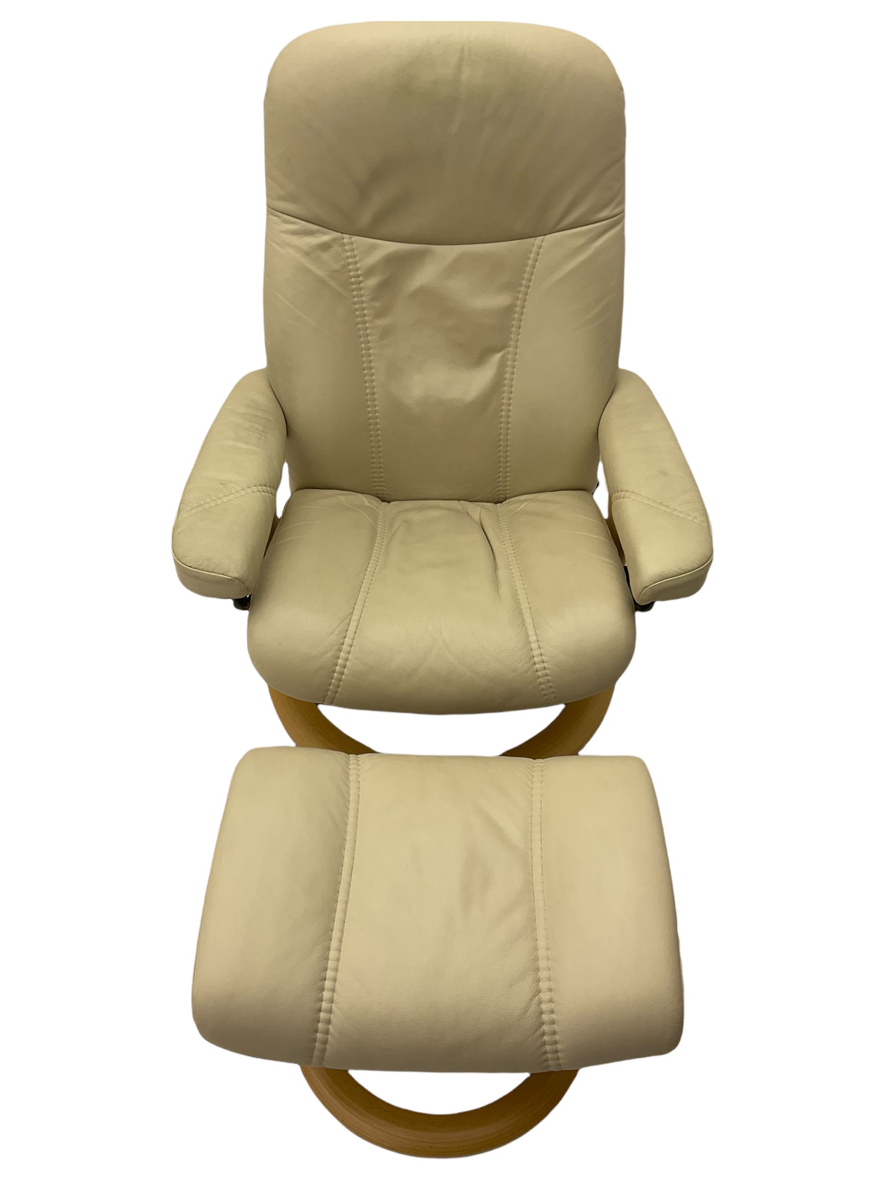 Ekornes - Stressless armchair upholstered in cream leather with matching footstool - Image 7 of 16