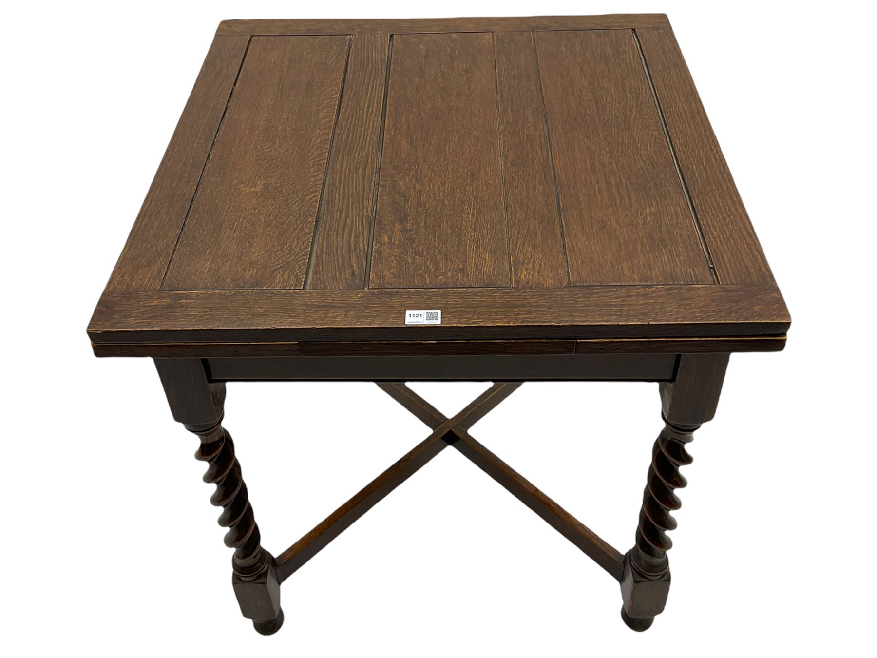 Early 20th century oak barley twist drawer leaf dining table - Image 5 of 10