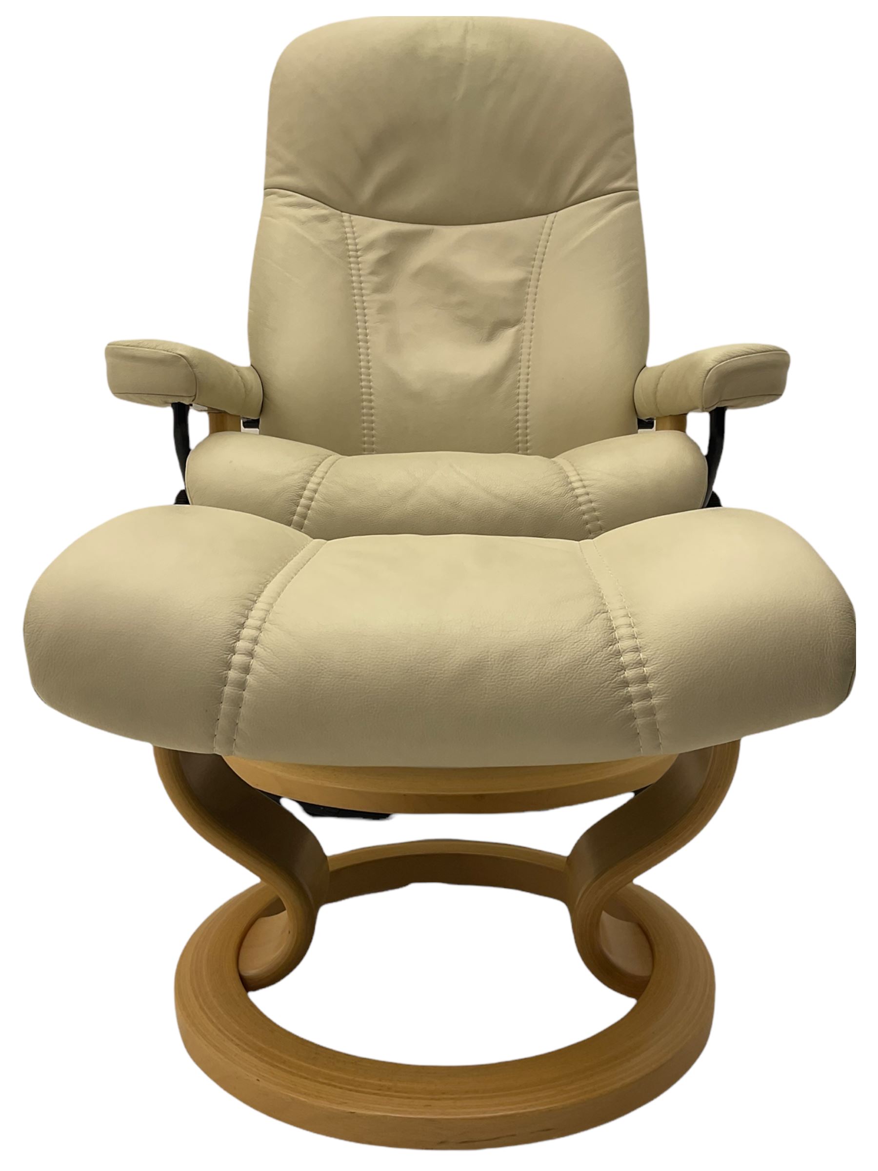 Ekornes - Stressless armchair upholstered in cream leather with matching footstool - Image 6 of 16