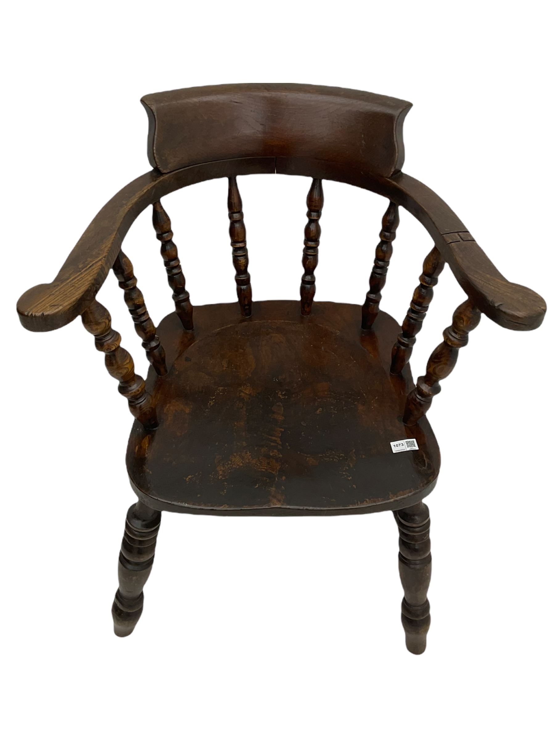 Victorian turned elm Captains chair - Image 2 of 6