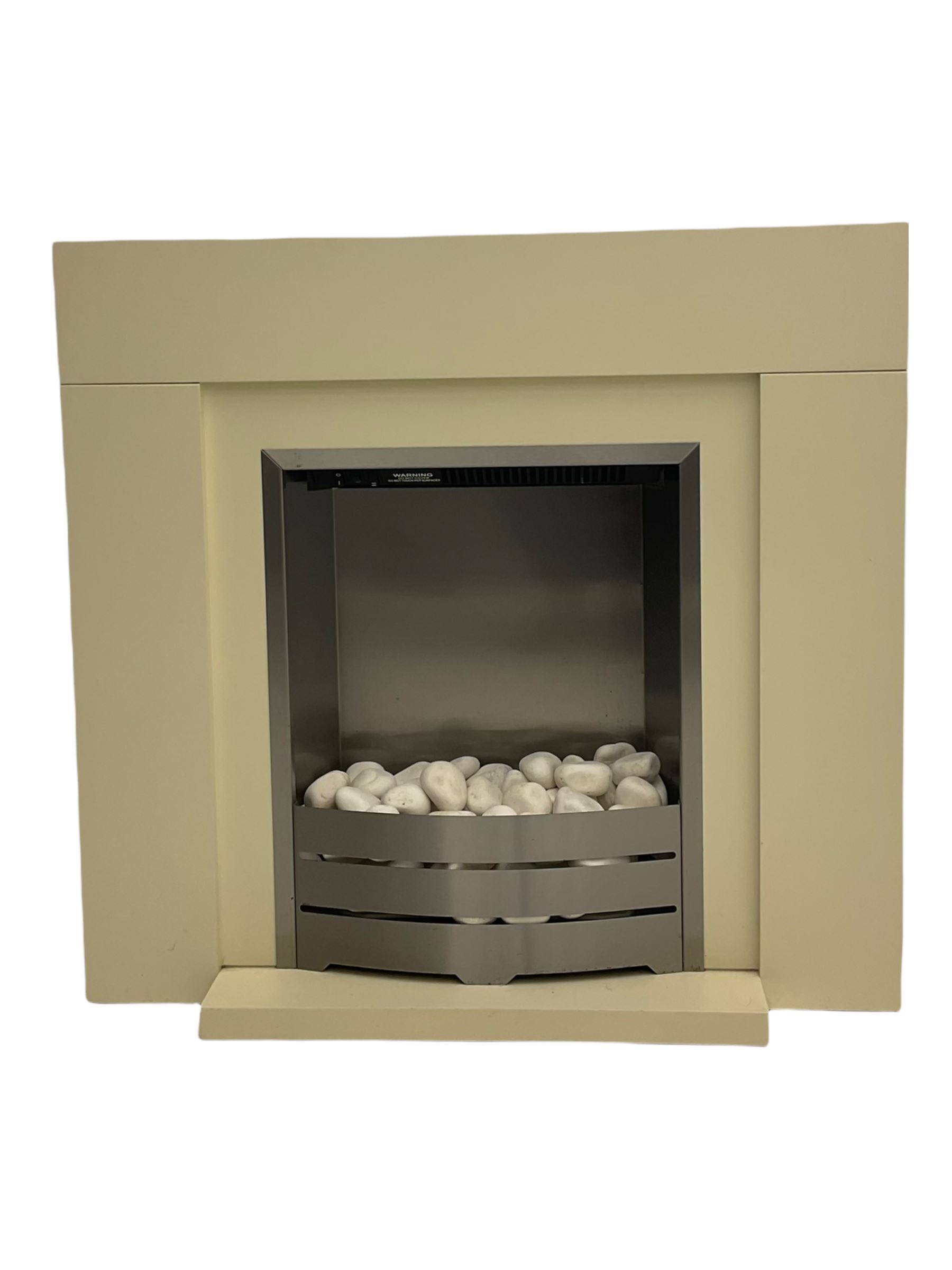 Electric fire and surround with white stone effect