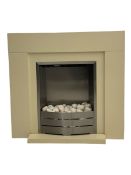 Electric fire and surround with white stone effect