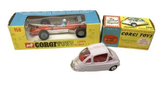 Corgi - Lotus Climax F/1 No.158 with instruction leaflet; and Heinkel Economy Car No.233; both boxed