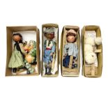 Pelham Puppets - Poodle; boxed; Pirate type figure and Girl with hat; in associated brown boxes; Bab