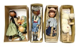 Pelham Puppets - Poodle; boxed; Pirate type figure and Girl with hat; in associated brown boxes; Bab