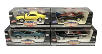 Four Ertl American Muscle 1:18 scale die-cast models - 1969 Pontiac GTO; 1970 Ford Boss 302 Mustang;
