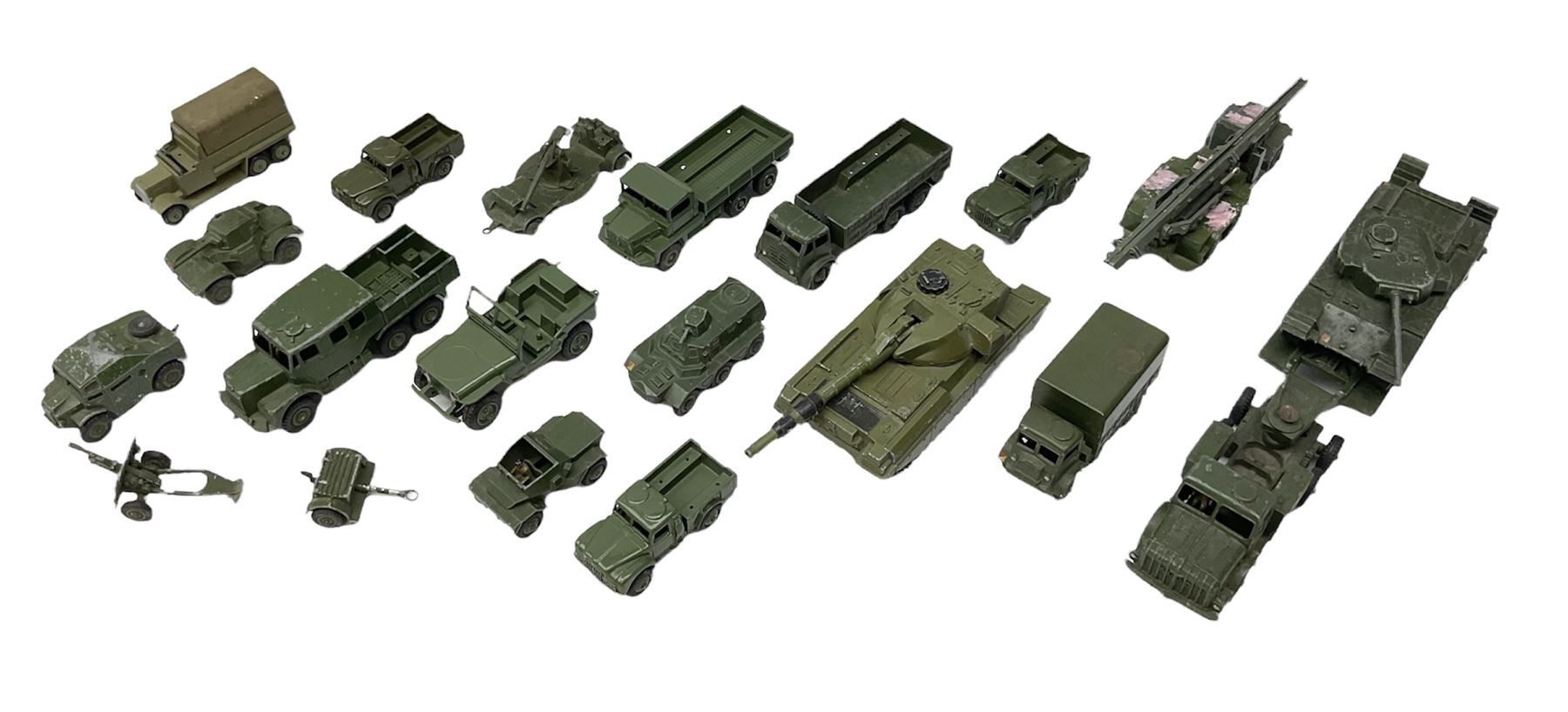 Dinky - twenty unboxed and playworn die-cast military vehicles including Mighty Antar tank Transport