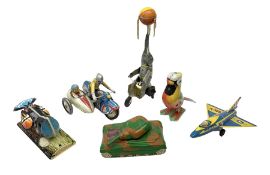 Six large modern Chinese/Japanese tin-plate toys comprising elephant ball juggler on tricycle