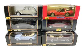 Maisto - six 1:18 scale models comprising Citroen 2CV; BMW 850i (1990); Special Edition Volkswagen C