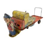 Wells Brimtoy 'Mr. Porter and his Truck' clockwork lithographed tin-plate mechanical toy L30.5cm