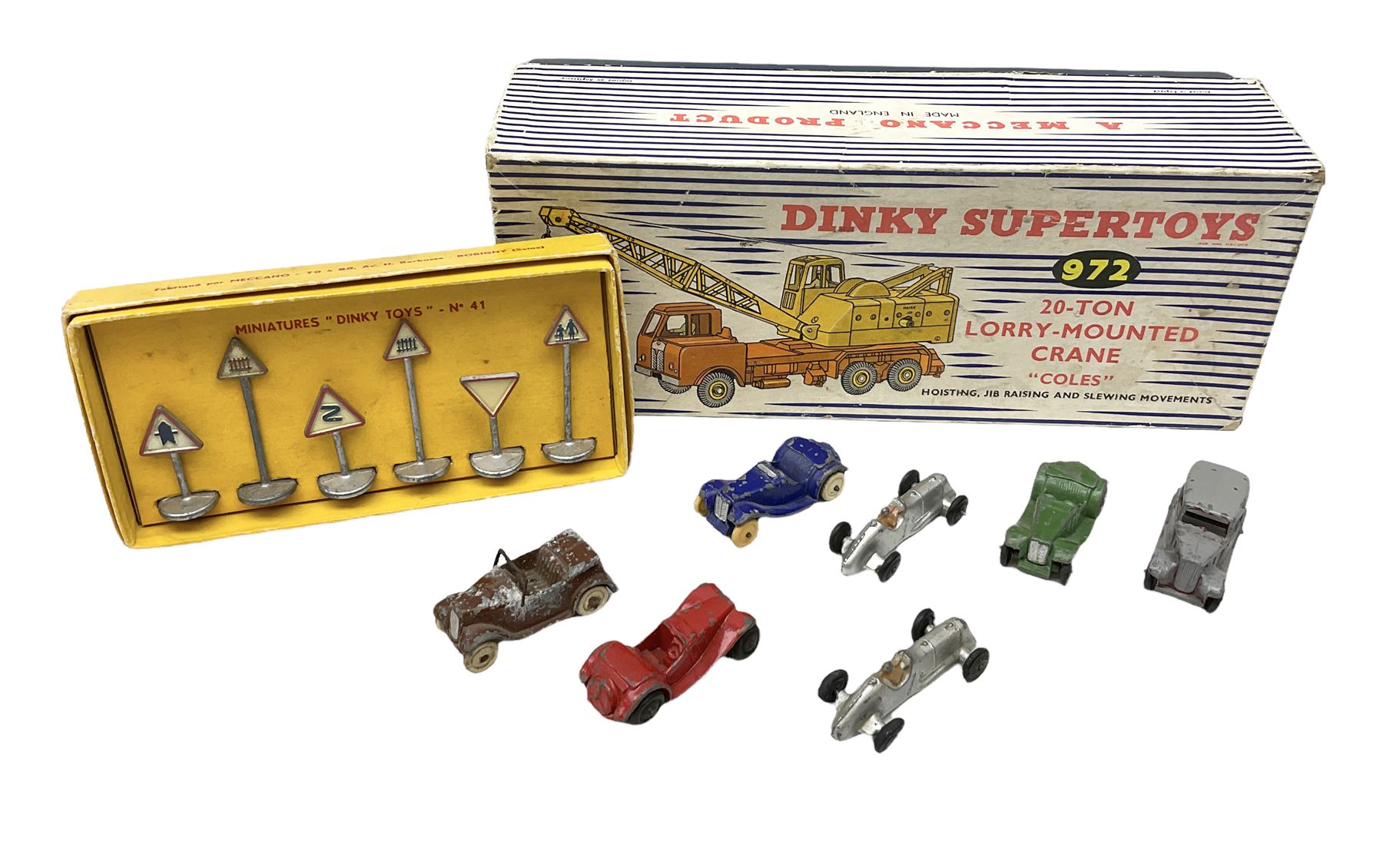 Dinky - Supertoys 20-Ton Lorry mounted Crane 'Coles' No.972; boxed; French made Miniature Road Sign
