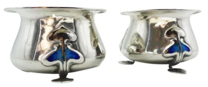 Pair of early 20th century Art Nouveau silver and enamel open salts