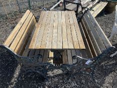 Pair of cast iron and wood slatted garden benches