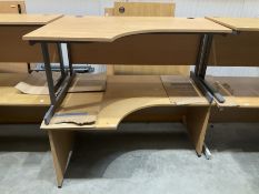 Pair of left hand return oak effect office desks. - THIS LOT IS TO BE COLLECTED BY APPOINTMENT FROM