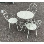 Painted garden table and three chairs - THIS LOT IS TO BE COLLECTED BY APPOINTMENT FROM DUGGLEBY STO