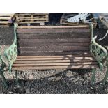 Two seat metal and wood slatted garden bench