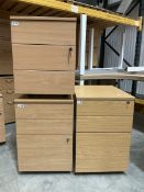 Pair of beech and single oak effect filing pedestals on castors. - THIS LOT IS TO BE COLLECTED BY AP