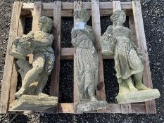 Three composite stone garden figures of ladies - THIS LOT IS TO BE COLLECTED BY APPOINTMENT FROM DUG