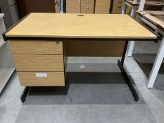Oak effect office desk with three drawers - THIS LOT IS TO BE COLLECTED BY APPOINTMENT FROM DUGGLEBY