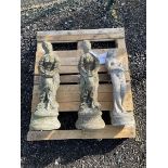 Three composite stone garden figures of ladies - THIS LOT IS TO BE COLLECTED BY APPOINTMENT FROM DUG