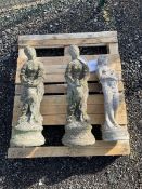 Three composite stone garden figures of ladies - THIS LOT IS TO BE COLLECTED BY APPOINTMENT FROM DUG