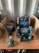 Clarke whetstone sharpener and bench grinder with stand including large and small vice - THIS LOT IS