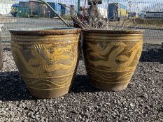 Pair of circular glazed garden planters - THIS LOT IS TO BE COLLECTED BY APPOINTMENT FROM DUGGLEBY S