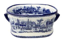 Victoria Ware blue and white twin handled ironstone footbath