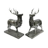 Pair of Composite silvered stags