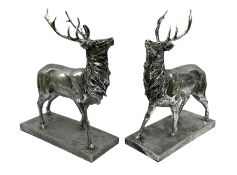 Pair of Composite silvered stags