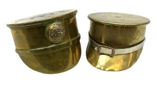 Two WWI brass trench art peaked caps made from shell cases