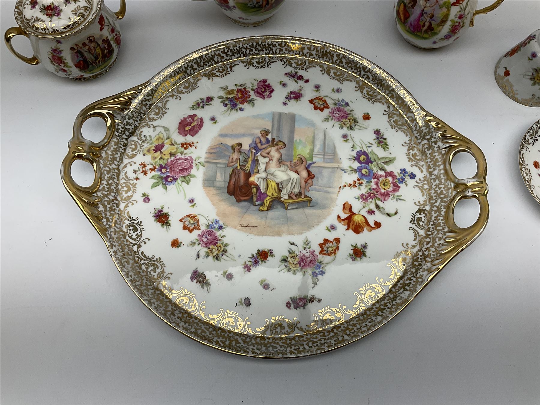 20th century Austrian style porcelain cabaret set decorated with classical scenes after Kauffmann - Image 4 of 6