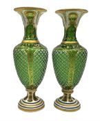 Pair of Bohemian green glass vases