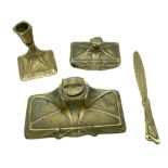 19th century French Art Nouveau gilt bronze four piece desk set by Guenardeau