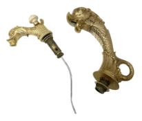 Cast brass spout and tap modelled as stylised fish