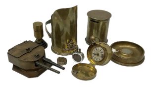 Quantity of brass trench art to include a WWI shell case in the form of a miniature coal scuttle wit