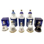 Eight Bell's Old Scotch Whisky royal commemorative ceramic decanters comprising 'Prince of Wales 50t