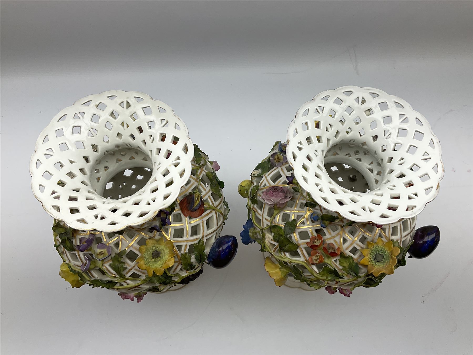 Pair of Meissen style pierced baluster vases - Image 2 of 6