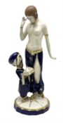 Royal Dux Art Deco figure group of Turkish dancing girl with a young boy beside her holding a casket