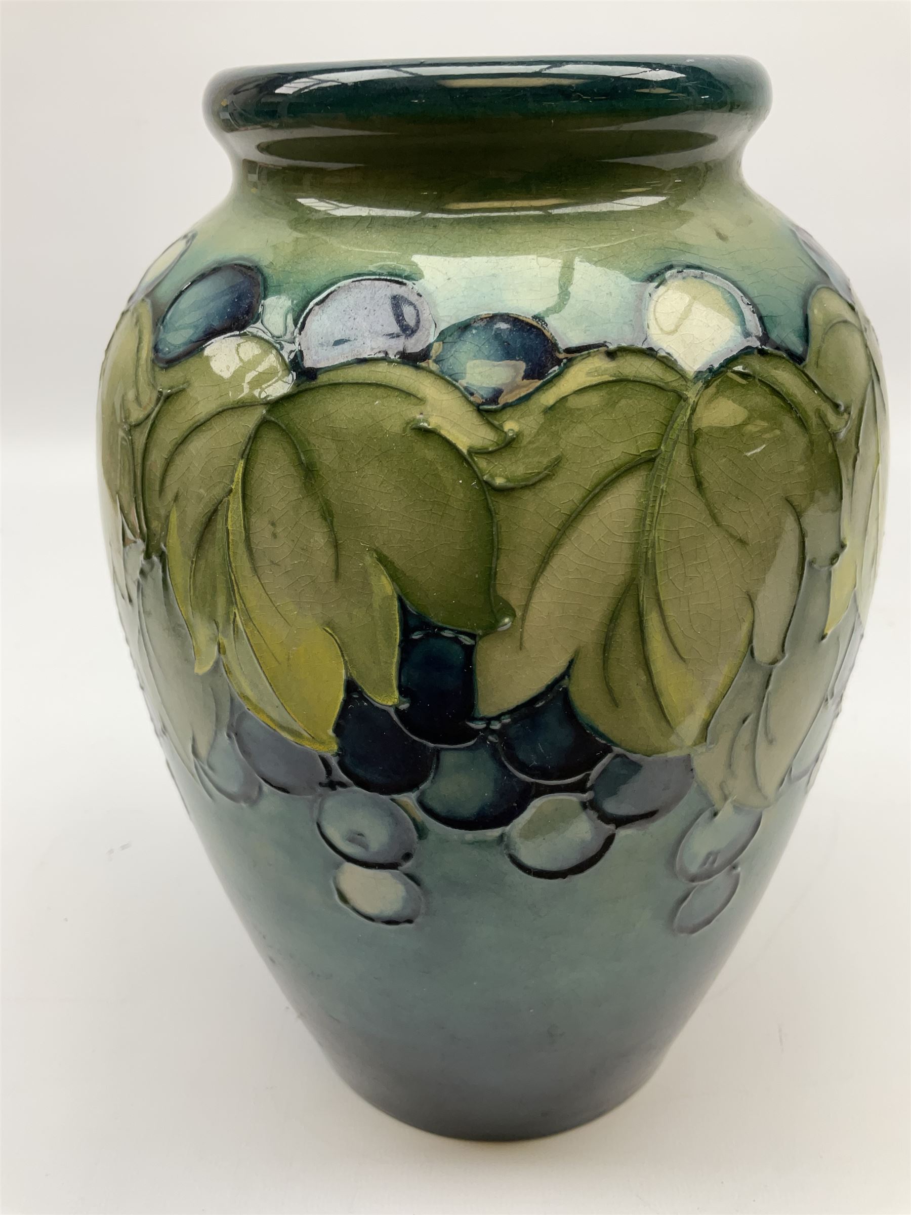 Moorcroft Grape and Leaf pattern baluster vase on green and blue ground - Image 4 of 4