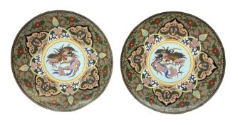 Pair of 20th century oriental cloisonné chargers