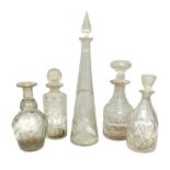 Group of five various 18th/early 19th century cut glass decanters