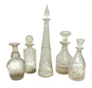 Group of five various 18th/early 19th century cut glass decanters
