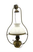 Early 20th century brass oil lamp with opaque glass shade