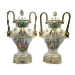 Pair of Meissen type porcelain urn shaped vases