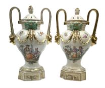 Pair of Meissen type porcelain urn shaped vases